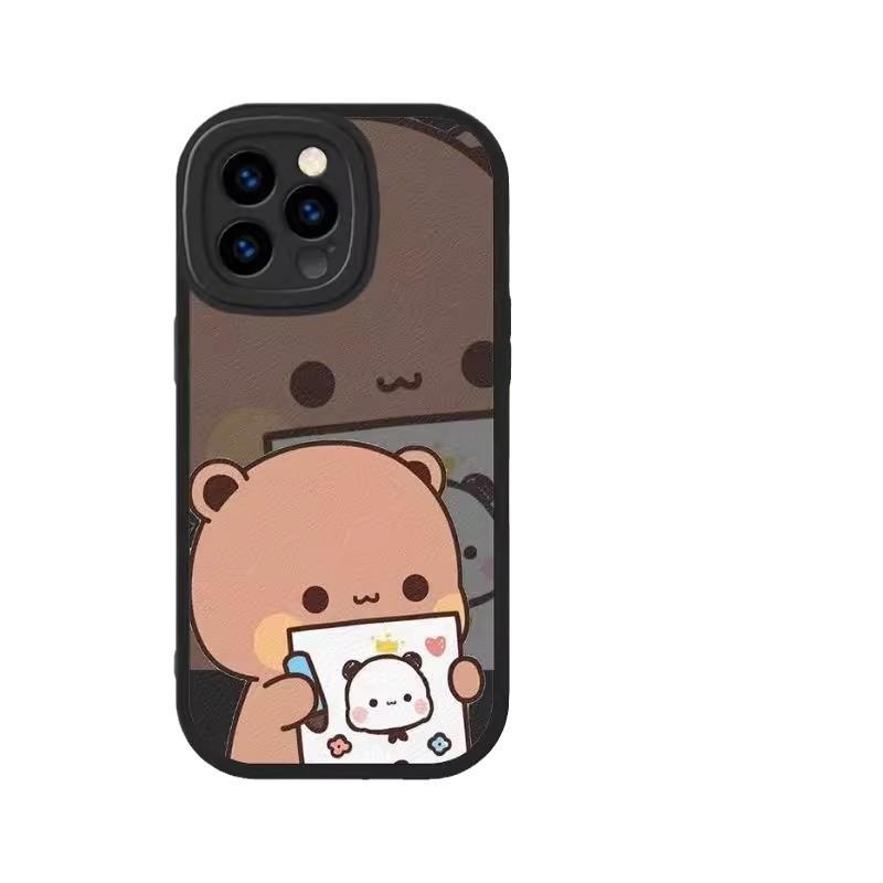 Couple Painting Is Suitable for Apple 16promax Lambskin Mobile Phone Case 15pro All-inclusive 14pro Anti-drop 13 New 12