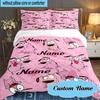 Custom Name 3PCS Pink Cartoon Characters Bedding Set Including 1pc Duvet Cover And 2pcs Pillowcases for Bedroom, Dormitory Gift Home Decor
