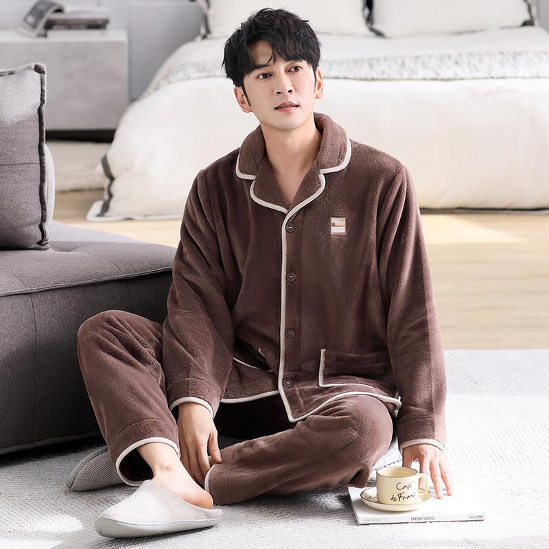 Antistatic Pajamas Men'S Autumn And Winter Coral Fleece Fleece Thickened Flannel Men'S Large Size Winter Thermal Loungewear