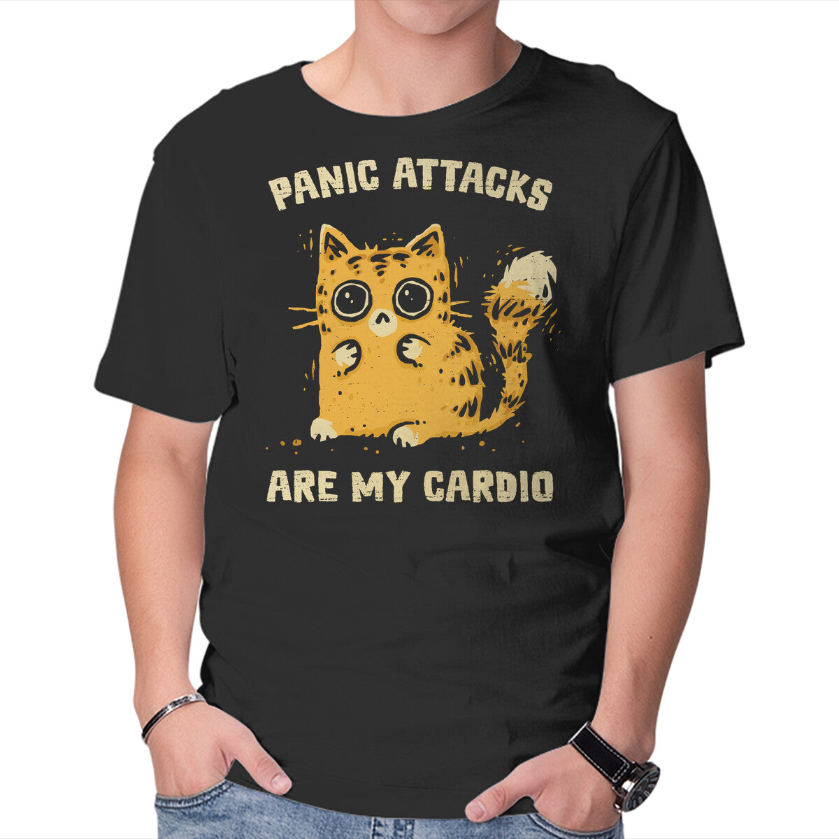 Unisex Crew Neck T-Shirt Panic Attacks Are My Cardio Graphic Short Sleeve Casual Tee XXL