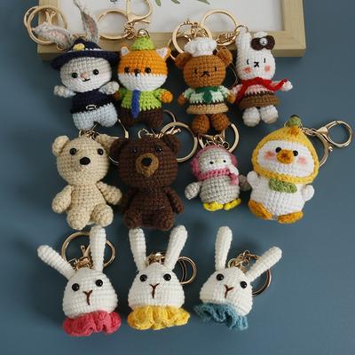 Cartoon-Tierpuppen-Serie Häkel-Schlüsselanhänger Handgemacht Gestrickte Kaninchenpuppe Schlüsselanhänger Niedlicher Kleiner Bär Schlüsselanhänger Für Tasche Anhänger Geschenk