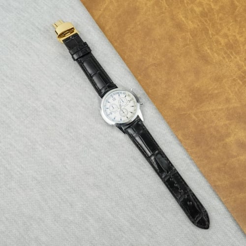 Vinacreations 22mm Black Crocodile Watch Strap with D-Buckle, Men's Alligator Replacement Watch Band with Quick Release Spring Bars, Gold Wrist Strap,