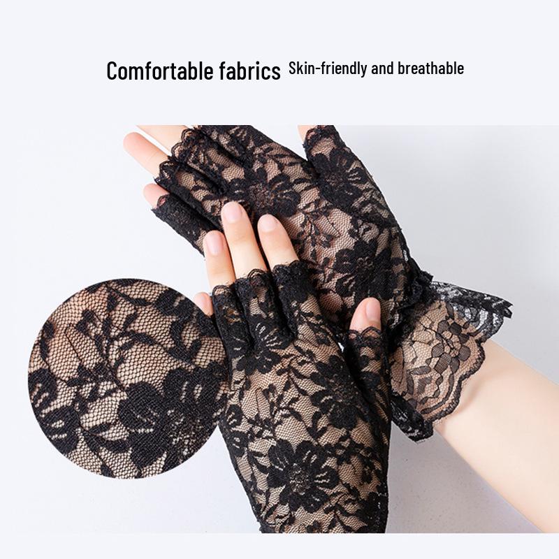 Lace Half-Finger Gloves for Women - Cycling, Sun Protection, Touch Screen, Bridal & Driving