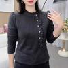 Autumn/Winter Plus Size Women's Long Sleeve Top - Tummy Covering, Half-High Collar, Button Detail, Ideal for Middle-Aged and Elderly Moms.