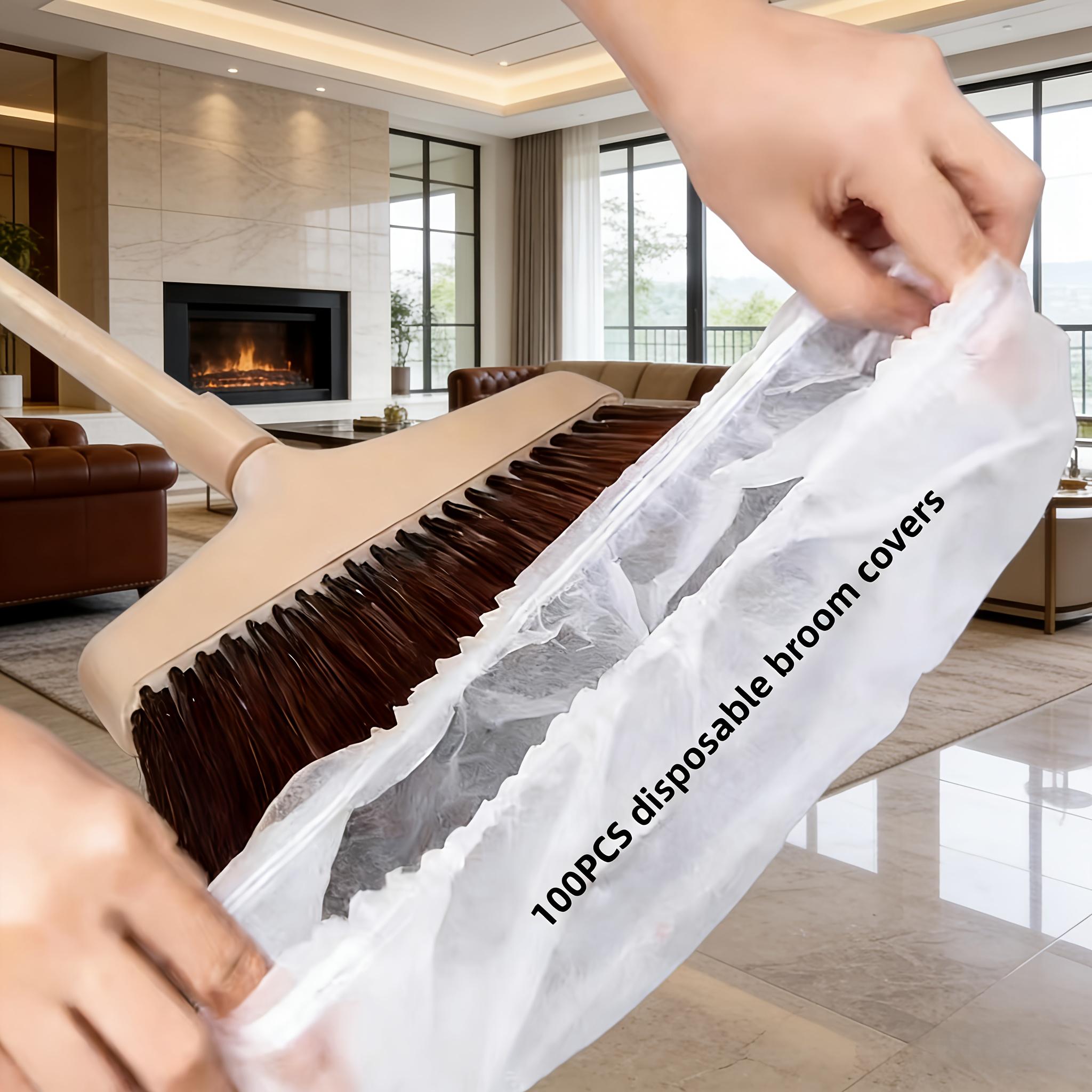 

100Pcs Disposable Retractable Broom Cover, Anti-hair Winding Cleaning Artifact, Universal Dust Cover, Suitable for Most Brooms