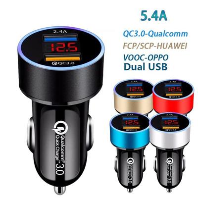 Carregador usb duplo rápido para carro, display lcd 3.0, adaptador usb automático de carga rápida para xiaomi huawei p30 p20, carregador usb iphone 12 xs