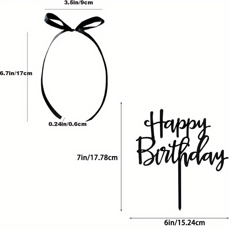 Kokette Vintage Tortenfigur – Schleife & Band mit Happy Birthday Schild, Schwarze Deko für Herztorten & Vintage Party-Torten