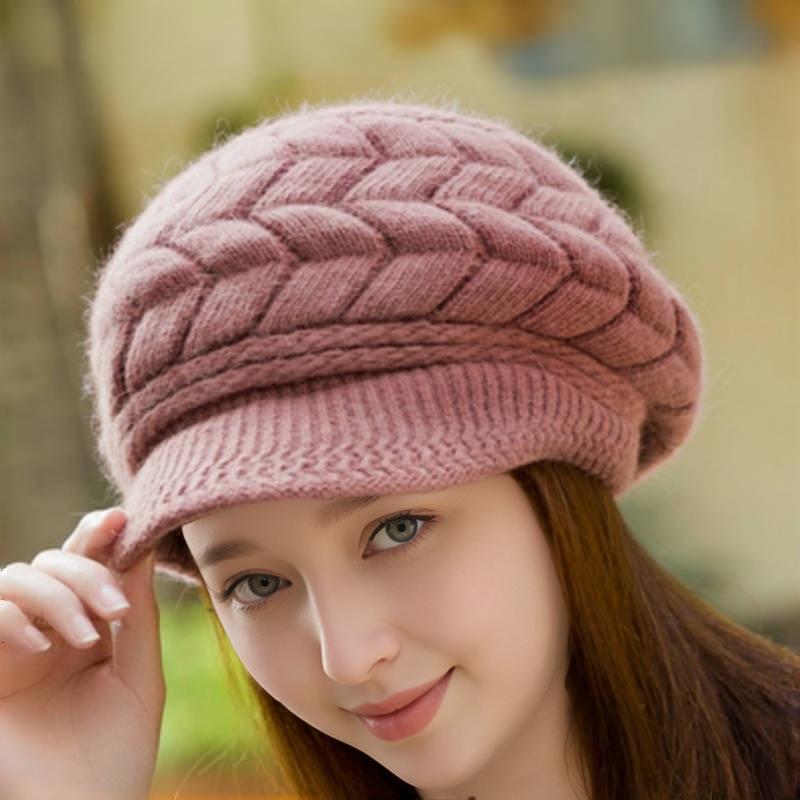 Versatile Solid Color Beret Hat Set for Middle-aged and Elderly Women - Plus Velvet Thick Knit Wool, Autumn/Winter
