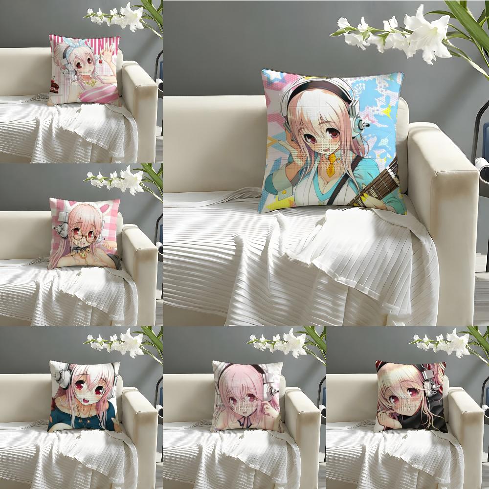 Cute sexy anime characters SUPER SONICO Pillow Case Cotton Linen Fabric Square Zipper Pillowcase Home Decorative Living Room