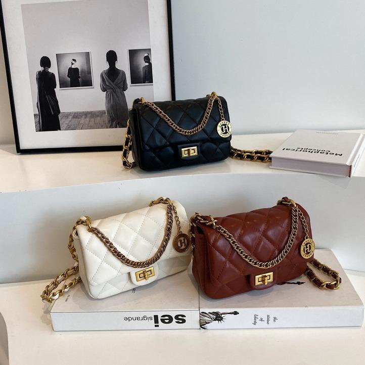 2025 summer new small bag, high-end fashion diamond square bag, casual versatile single shoulder messenger chain bag