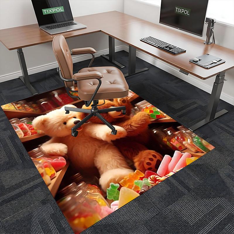 1pc Teddy Bear Jelly Bean Office Chair Mat - Anime Cartoon Design, Non-Slip Carpet for Home Decor, Suitable for All Seasons, Ideal as a Gift or Decora
