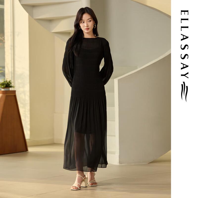 

ELLASSAY 2025 S/S Classic Black Pleated Two-Piece Midi Dress XS