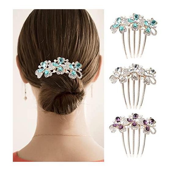 Sparkling Floral Hair Comb - Elegant Bridal Hair Accessory for Parties, Weddings, and Special Occasions (Purple)
