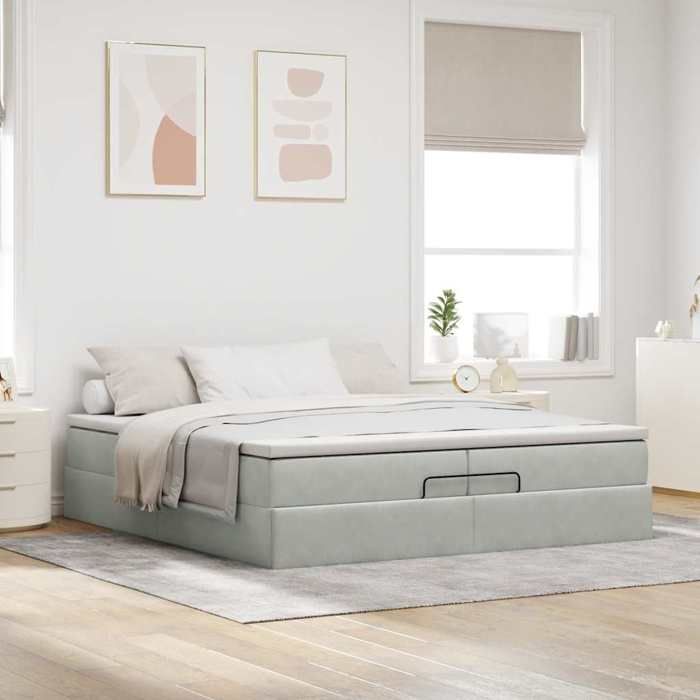 VidaXL Cadre de lit ottoman avec matelas gris clair 200x200 cm velours 3311207
