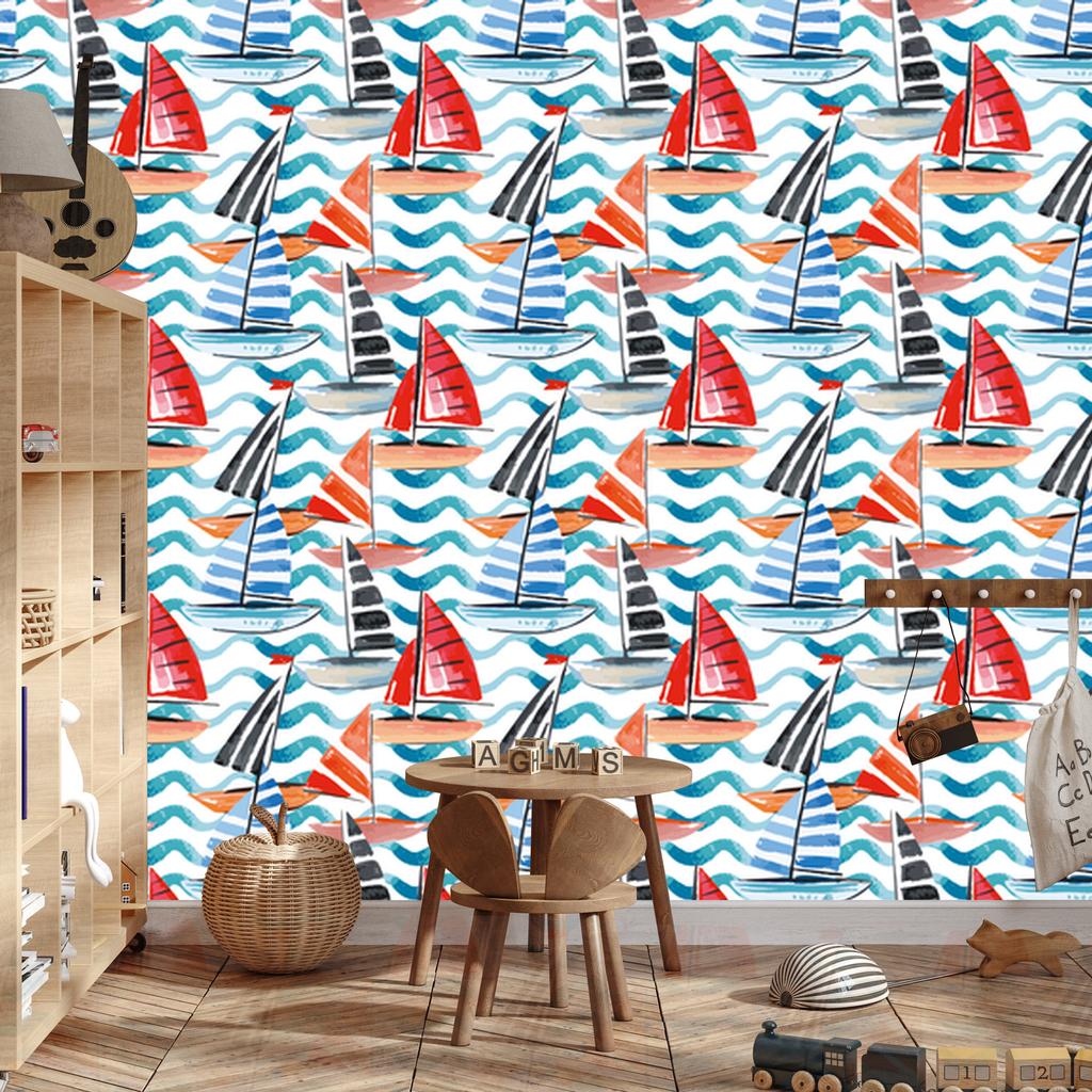 Watercolor Sailboat Wallpaper for Living Room and Bedroom 50x1000