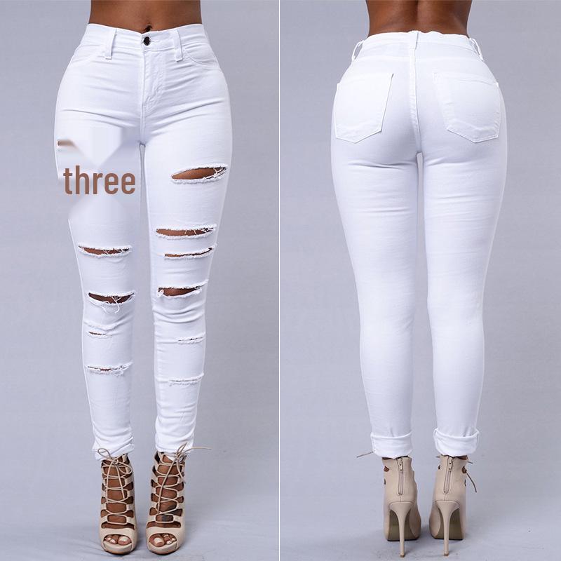 

Женские европейские и американские рваные обтягивающие сексуальные джинсы скинни XL белый