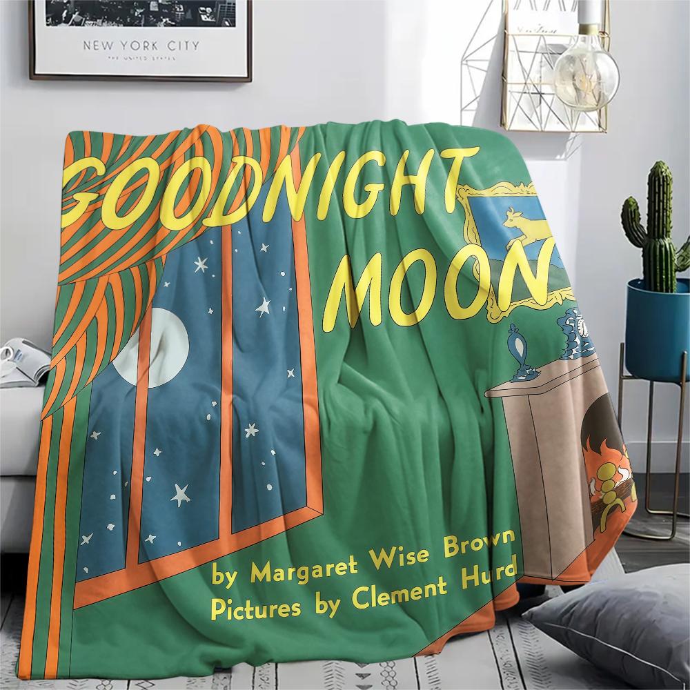 1PC Goodnight Moon Print Flannel Blanket, High quality All Seasons, Home Decor, Warmth and Comfort, Perfect for Christmas Gifts