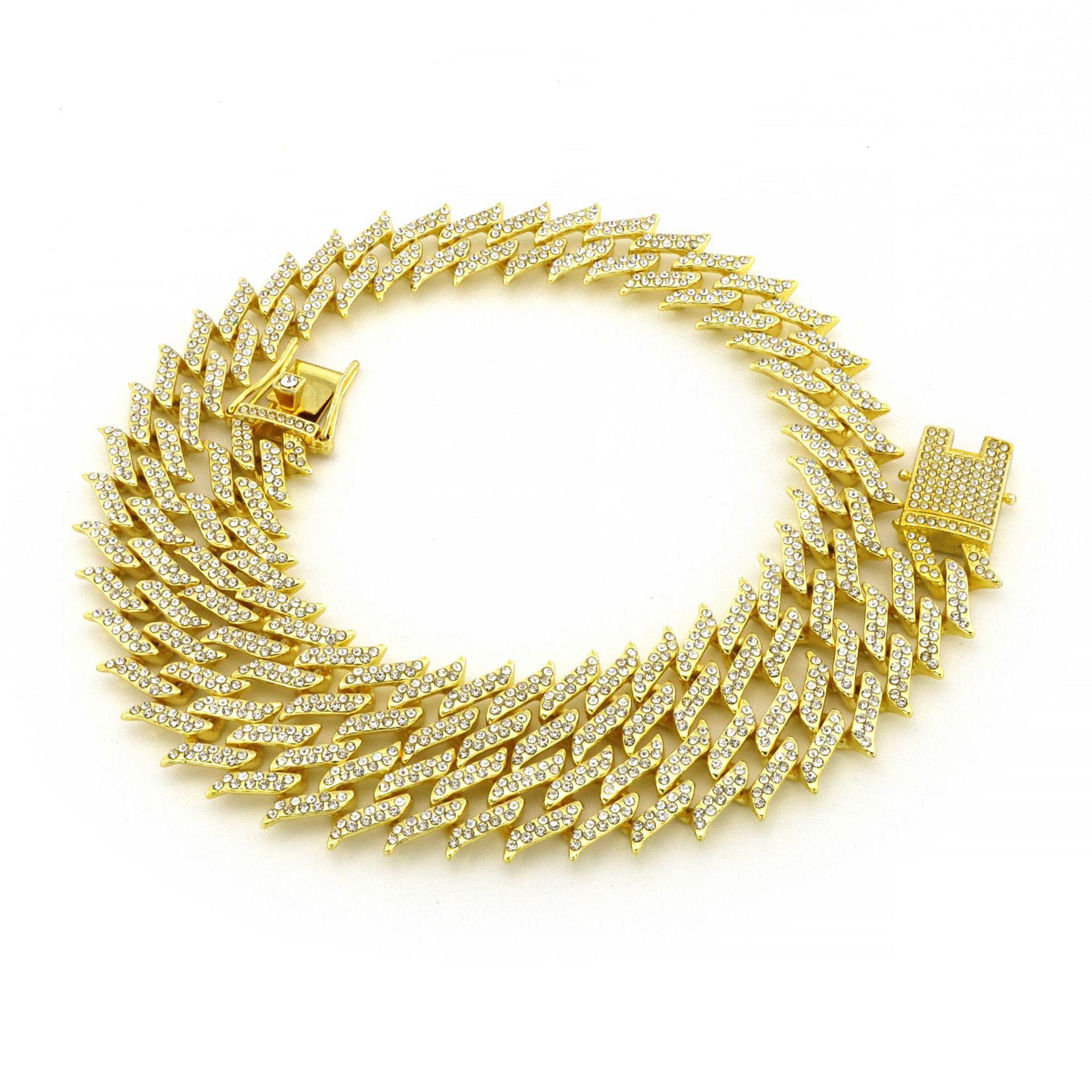 HY European and American Hip-hop Punk Style 18mm Full-diamond Irregular Wave-shaped Cuban Wave-line Loop Ring Chain cm