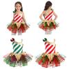 Christmas Theme Party Kids Girls Stripes Print Asymmetrical Shoulder Sleeveless Mesh Tutu Dress for Dancing