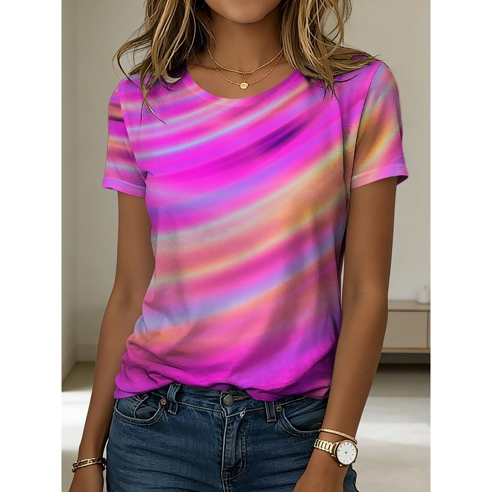 

Women s colorful gradient tie-dye T-shirt 3D digital printing breathable and comfortable for daily use 5XL