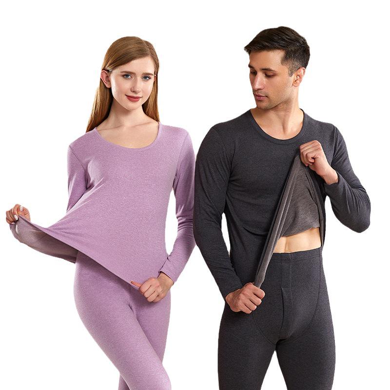 Men's and Women's Plus Velvet Thermal Underwear Set - Cashmere Silk Autumn Winter Base Layer