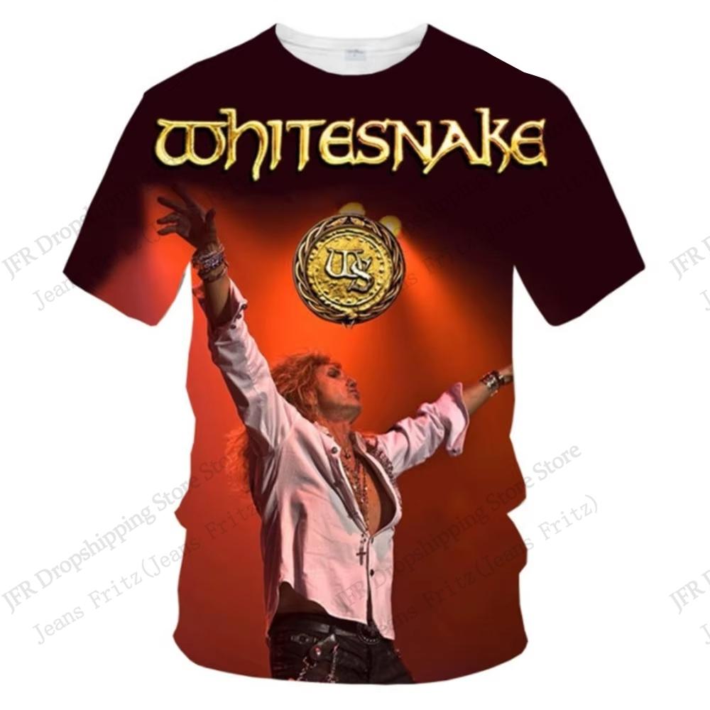 Neues Rock BAND Whitesnake Muster 3D Druck T-Shirt Herren Damen Mode Trendiger Street Style Heavy Metal Rock Kurzarm Oberteile T-Shirts