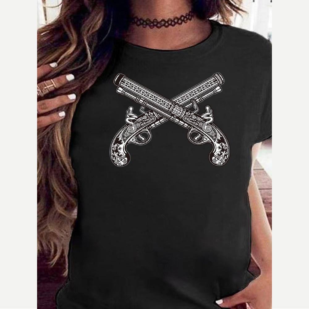 2023 Fashion Trend New T-shirt Skull Printed Female O-neck T Shirt Casual Harajuku Crew Neck  Ladies Tshirt Hip Hop Streetwear