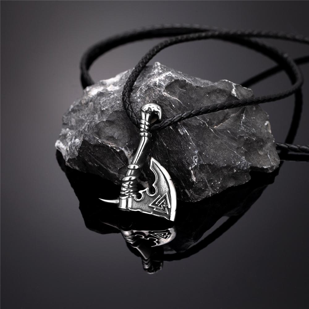 Gold Viking Axe Necklace Never Fade Norse Rune Thor Hammer Mjolnir Amulet Self Defense Pendant for Men Jewelry 60CM