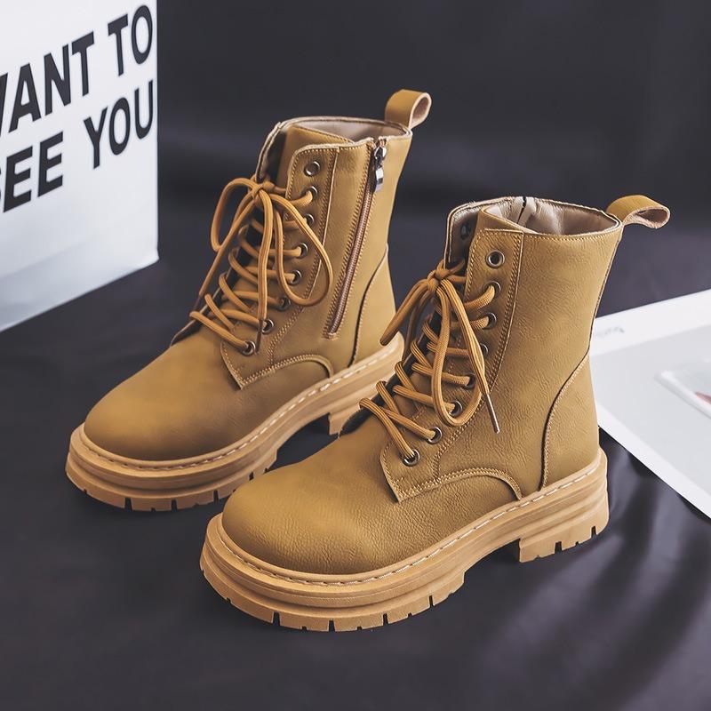 Tide Martin boots women's autumn new British platform student short boots versatile locomotive rhubarb boots leather boots