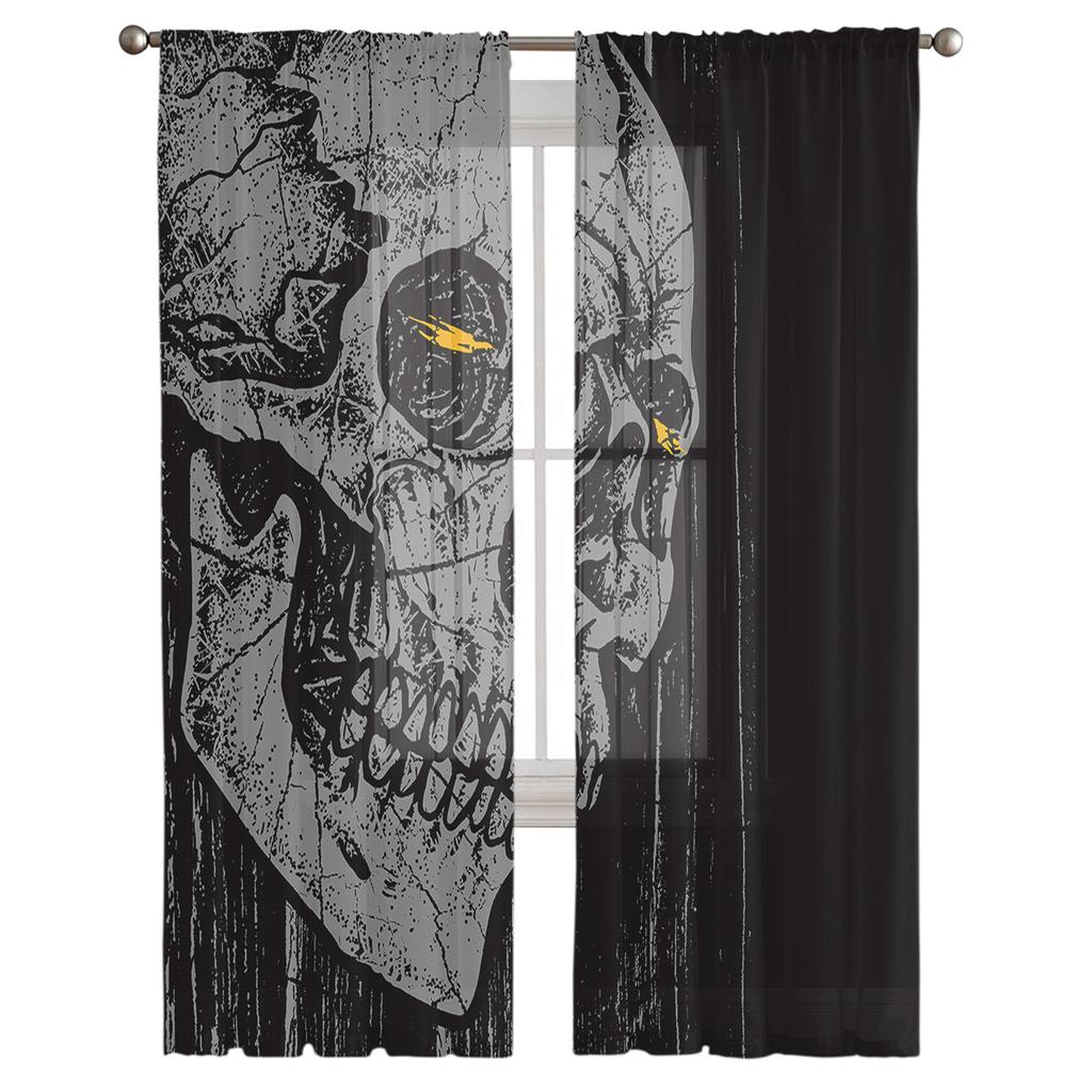 Halloween Skull Head Horror Tulle Curtains For Living Room Bedroom Decoration Transparent Chiffon Sheer Voile Window Curtain