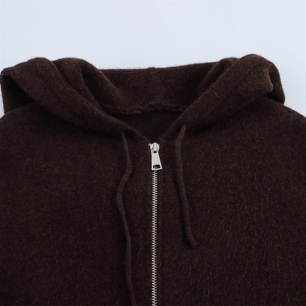2025 Spring Women's Casual Hooded Knit Sweatshirt Jacket