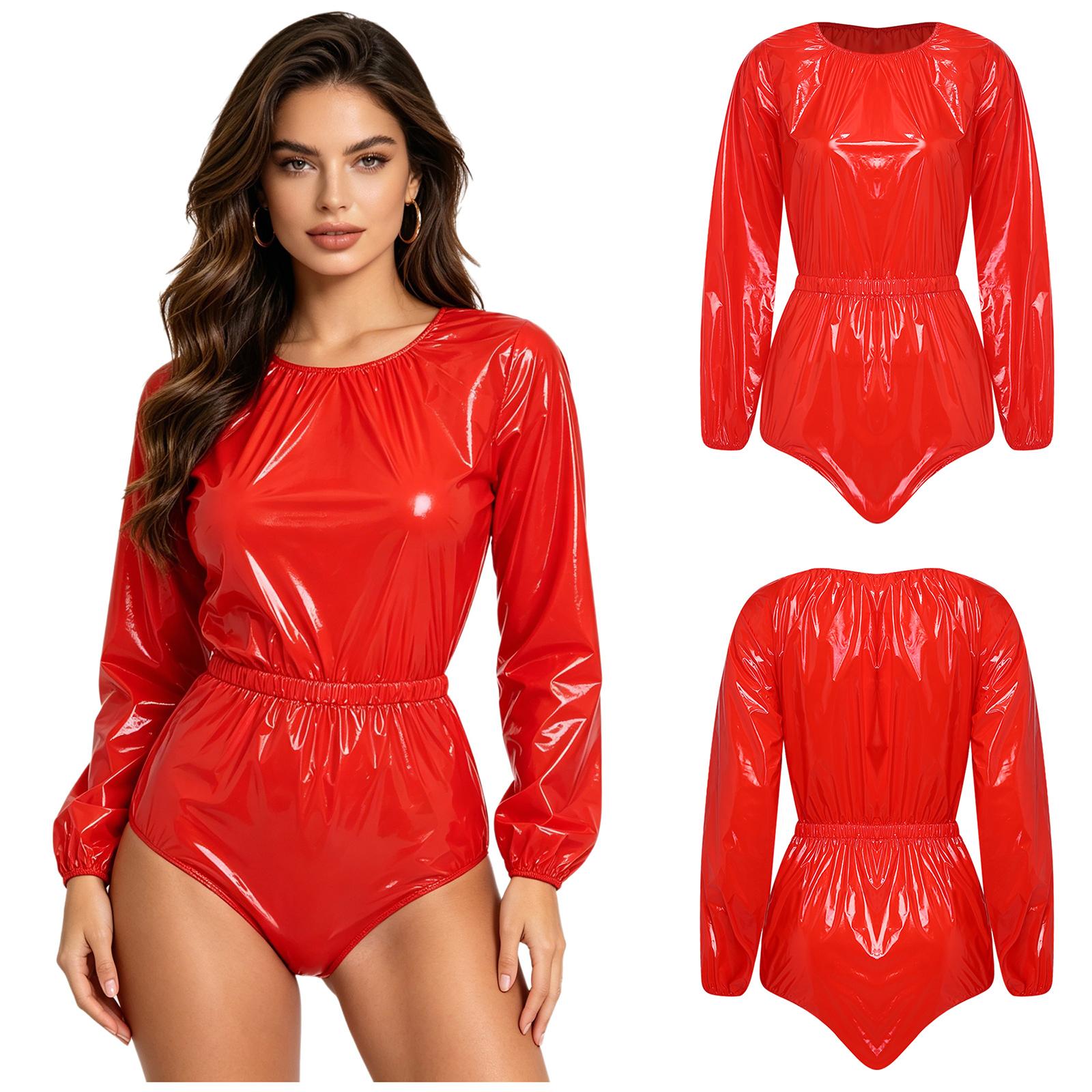 S-3XL Adaptiver Bodysuit für besondere Bedürfnisse Wasserdicht Langarm Elastischer Bund Mit Knöpfen im Schritt Leotard zum Inkontinenzschutz S rot
