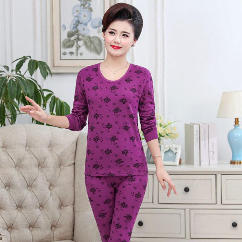 A High-neck, Thin and Large-sized Cotton Sweater Set for Middle-aged and Elderly Women In Thermal Underwear