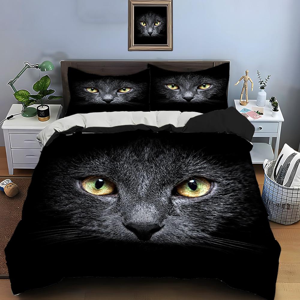 Black Cat Print Bedding Set Duvet Cover 1 Duvet Cover 2 Pillowcases Adult and Kids Bedding Set Luxury Comforter Bedding Sets