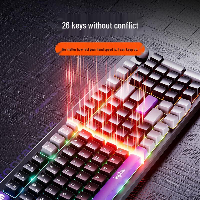 INPHIC V98PRO RGB Wired Membrane Gaming Keyboard with Control Knob