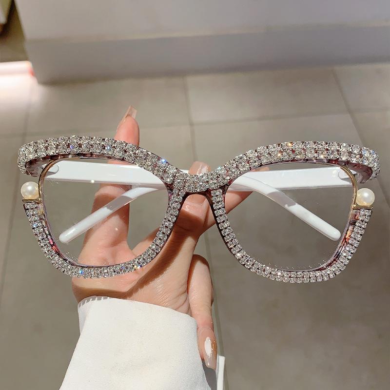 Vintage Anti Blue Light Optical Diamond Pearl Cat Eye Glasses Women For Female Luxury Brand Myopia Prescription Eyewear Frame