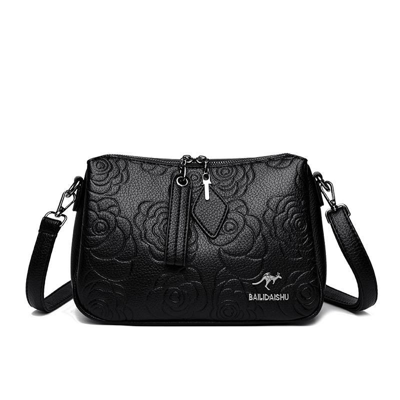 Three-Layer Multi-Use Middle-Aged Mother Bag Women's Embossed Change Shoulder Crossbody Bag