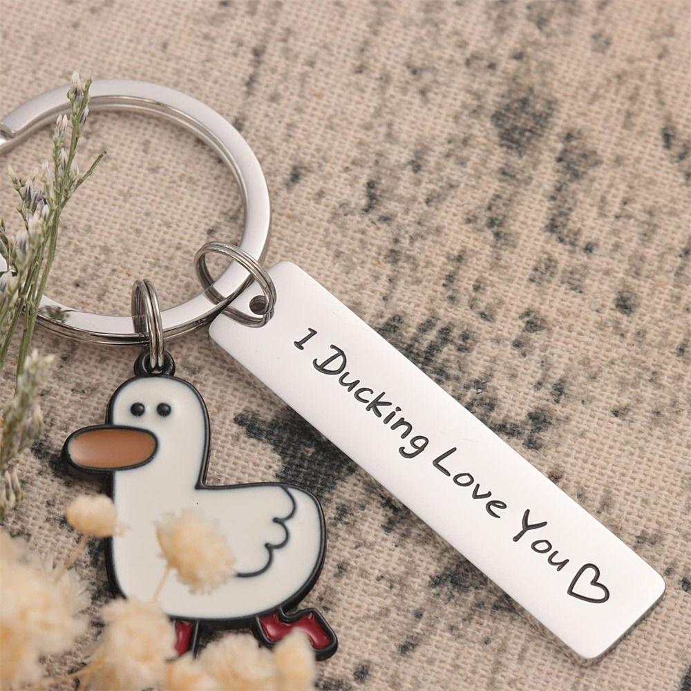 Stainless Steel Ducking Love Keyring Couples Jewelry Duck Pendant Duck Keychain  Lover Gift