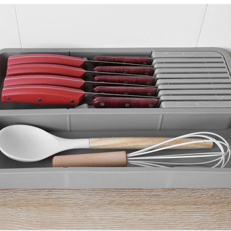 Expandable Knife Organizer Adjustable Compact Flatware Cutlery Tray Kitchen Drawer Knife Block for Cooking Utensils