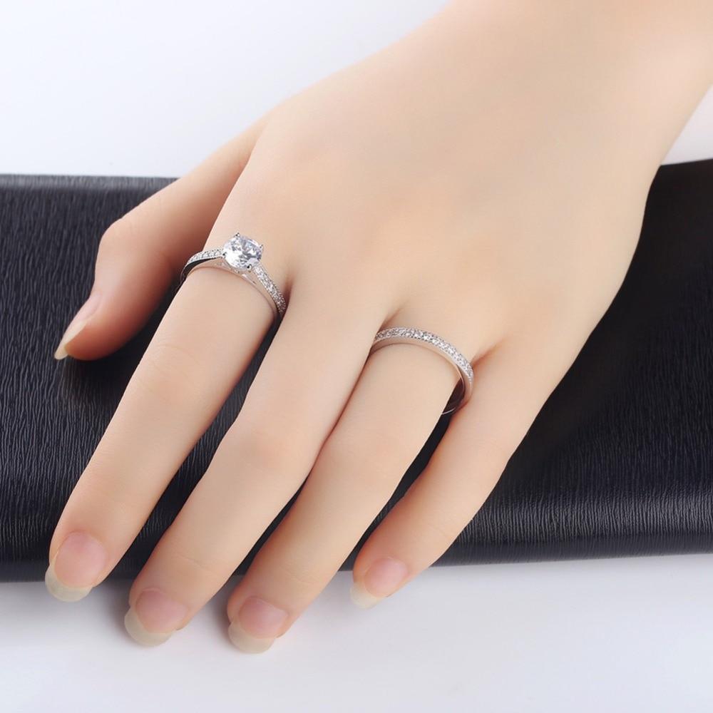 Classic Wedding Ring Traditional Engagement Ring with Shiny Brilliant Crystal Stone Silver Plated Bridal Ring for Women