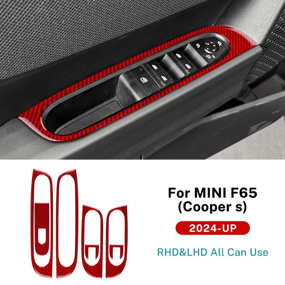 AMBERMILE for Mini Cooper S F65 2024 2025 Car Door Window Lift Switch Frame Interior Soft Carbon Fiber Sticker Panel LHD RHD pwaxk99