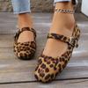 Fashion Sexy Leopard Low Heel Mary Jane Shoes Women 2025 Summer Round Toe Instep Buckle Strap Ballet Shoes Fashion Soft Sole Pumps