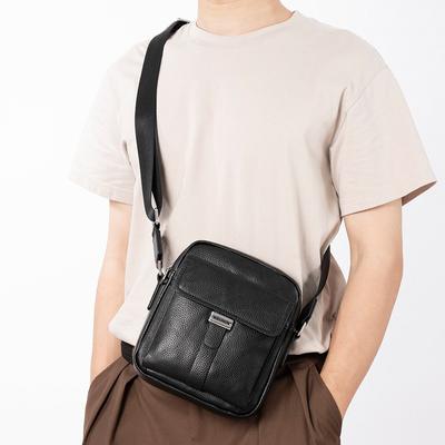 Men's Bag Lychee Print Top Layer Cowhide Shoulder Bag Crossbody Bag Genuine Leather Men's Trend Casual Small Body Bag