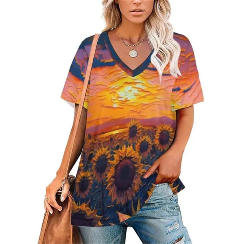 Σέξι Πουλόβερ με Λαιμόκοψη V Ευέλικτο T-Shirt Γυναικείο Μπλουζάκια με Ντεγκραντέ Εκτύπωση Ρούχα Unisex Vintage Streetwear Καθημερινό Στυλ Μόδα Streetwear