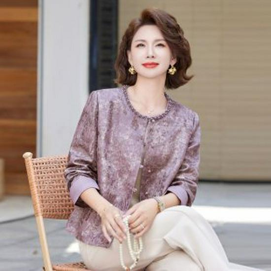 

Elegant Printed Jacket for Moms: Spring/Autumn Chinese Style Windbreaker for Mid-Aged & Elderly Women 4XL фіолетовий