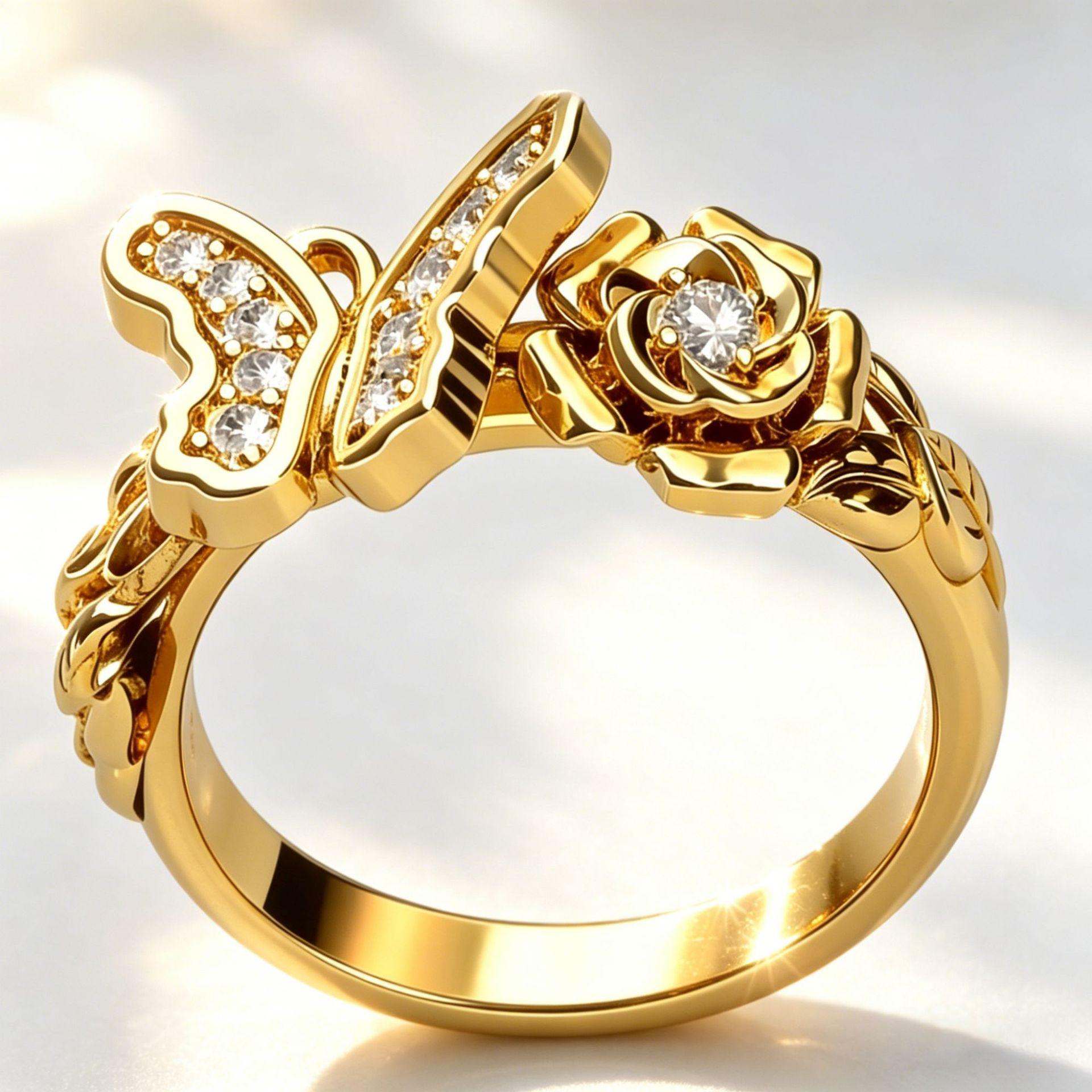 Yanbai Rose Butterfly Zircon Ring - European & American Retro Style Women s Jewelry Size 6
