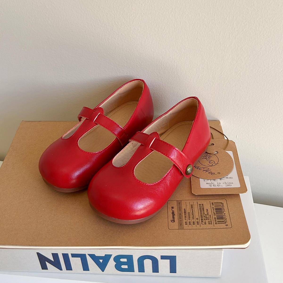 

Детская весна/осень Новые девочки Зарубежный стиль Вся винтажная кожаная обувь Бабушка Туфли Мэри Джейн с мелким вырезом Zapatos para niñas -Insole15.4cm красный