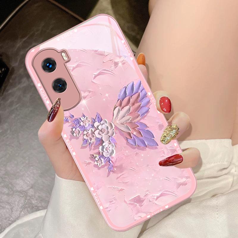Flower Shaped Butterfly For Honor 200 90 8X 9X Pro Lite P50 P40 Nova 10 11i P60 Magic4 6 Mate 20 50 Tempered Glass Phone Case