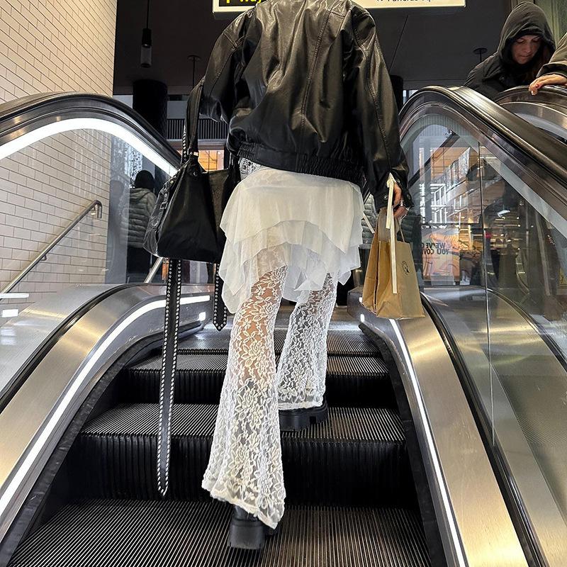 Fashion Design Mesh Stitching Lace Micro-permeable Culottes Women