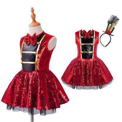 Kids Girls Circus Ringmaster Costume Sleeveless Bowtie Mesh Tutu Dress Cosplay Dress-up